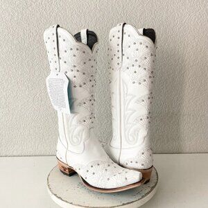 Lane CALYPSO Womens Cowboy Boots 9 White Western Cowgirl Mid Calf Pointed Toe